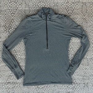 ME+EM Long Sleeve Mock Neck Green Black Stripe 1/2 Zip Womens Shirt‎ Small